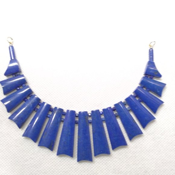 Lapis Lazuli Vintage Choker Necklace With Earrings, Stone Jewelry Set, Vintage - Picture 3 of 14